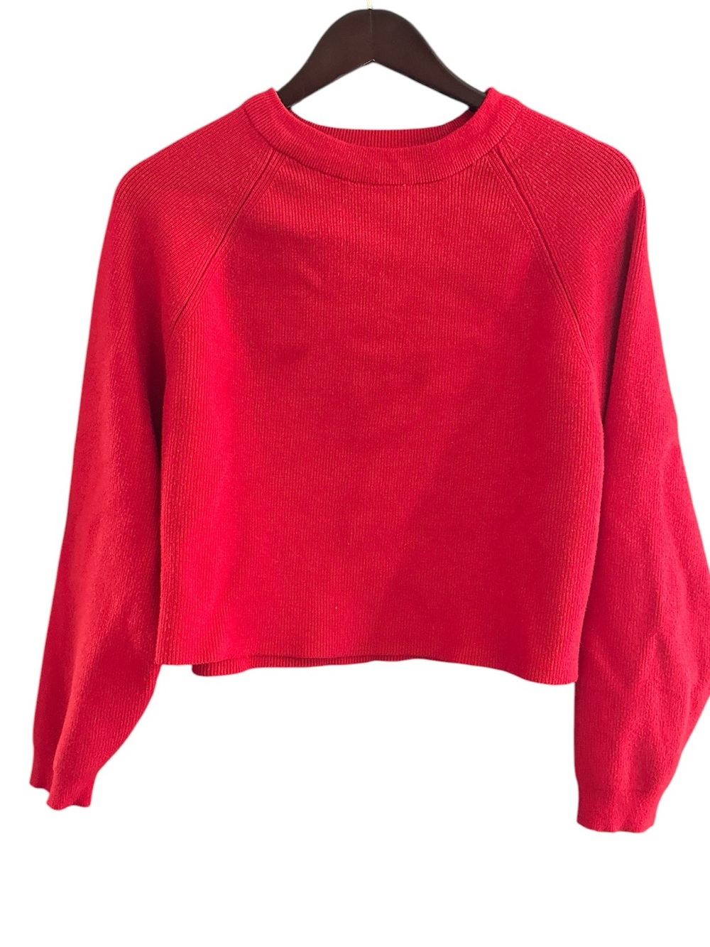 Pull & Bear Red Ribbed Cropped Knit Sweater Sz L